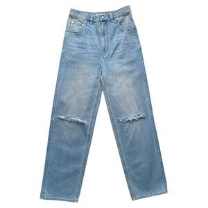 Tibi Womens High-Rise Wide Leg Baggy Jeans Distressed Light Blue Wash Size 25